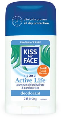 Kiss My Face, Natural Active Life Deodorant, Fragrance Free, 2.48 oz (70 g) ,حمام، الجمال، مزيل العرق، العناية بالجسم