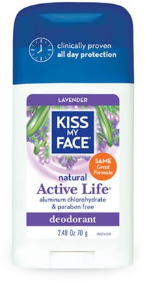 Kiss My Face, Natural Active Life Deodorant, Lavender, 2.48 oz (70 g) ,حمام، الجمال، مزيل العرق، العناية بالجسم