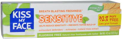 Kiss My Face, Natural Aloe Toothpaste, Sensitive, Flouride Free, Orange Mint Gel, 4.5 oz (127.6 g) ,حمام، الجمال، معجون أسنان