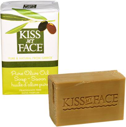 Kiss My Face, Pure Olive Oil Soap Bar, Fragrance Free, 4 oz (115 g) ,حمام، الجمال، الصابون