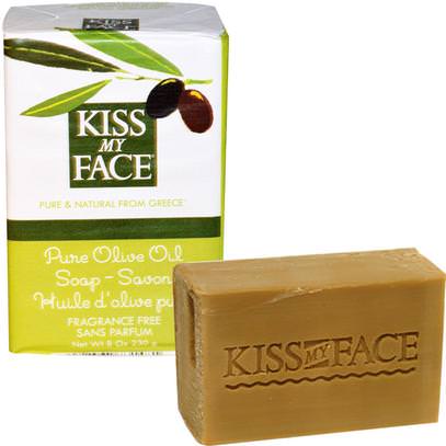 Kiss My Face, Pure Olive Oil Soap, Fragrance Free, 8 oz (230 g) ,حمام، الجمال، الصابون