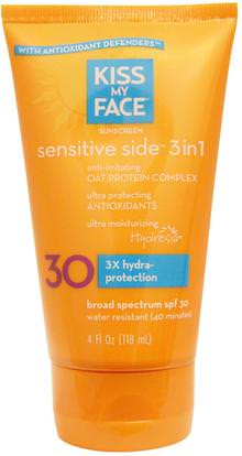 Kiss My Face, Sensitive Side 3in1 Sunscreen, SPF 30, 4 fl oz (118 ml) ,حمام، الجمال، واقية من الشمس، سف 30-45
