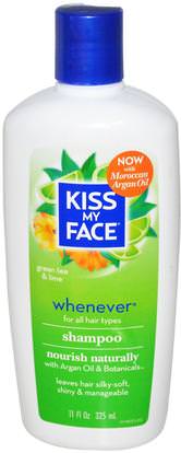 Kiss My Face, Whenever, Shampoo, All Hair Types, Green Tea & Lime, 11 fl oz (325 ml) ,حمام، الجمال، الشامبو، أرجان