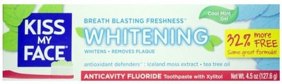 Kiss My Face, Whitening, Anticavity Fluoride Toothpaste, Cool Mint Gel, 4.5 oz (127.6 g) ,حمام، الجمال، العناية بالفم عن طريق الفم، إكسيليتول العناية بالفم، معجون الأسنان