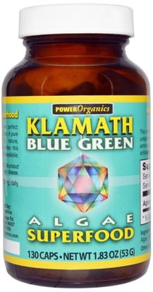 Klamath, Power Organics, Algae Superfood, Klamath Blue Green, 130 Capsules ,المكملات الغذائية، سوبرفوودس، الطحالب الخضراء الزرقاء