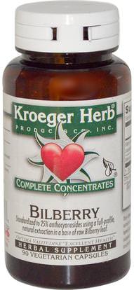 Kroeger Herb Co, Bilberry, 90 Veggie Caps ,الصحة، العناية بالعيون، العناية بالعيون، التوت