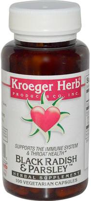 Kroeger Herb Co, Black Radish & Parsley, 100 Veggie Caps ,الصحة، الانفلونزا الباردة والفيروسية، رذاذ الرعاية الحلق، جهاز المناعة