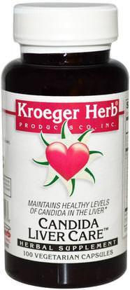 Kroeger Herb Co, Candida Liver Care, 100 Veggie Caps ,الصحة، المبيضات، دعم الكبد