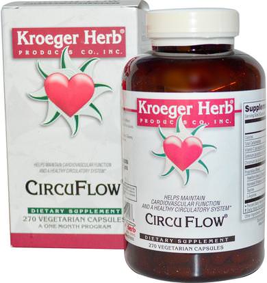 Kroeger Herb Co, CircuFlow, 270 Veggie Caps ,والصحة، والقلب القلب والأوعية الدموية، ودعم القلب