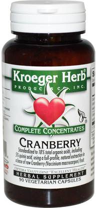 Kroeger Herb Co, Complete Concentrates, Cranberry, 90 Veggie Caps ,الأعشاب، عصير التوت البري استخراج