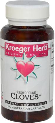Kroeger Herb Co, Fresh Ground Cloves, 100 Veggie Caps ,الأعشاب، القرنفل