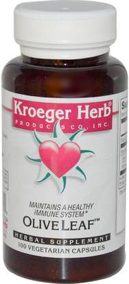 Kroeger Herb Co, Olive Leaf, 100 Veggie Caps ,والصحة، والانفلونزا الباردة والفيروسية، أوراق الزيتون والبرد والانفلونزا