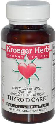 Kroeger Herb Co, Thyroid Care, 100 Veggie Caps ,الصحة، الغدة الدرقية