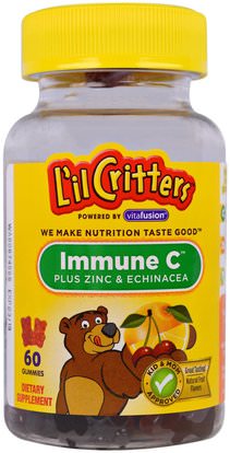Lil Critters, Immune C Plus Zinc & Echinacea, 60 Gummies ,الفيتامينات، الفيتامينات المتعددة، الأطفال الفيتامينات، منتجات حساسة للحرارة