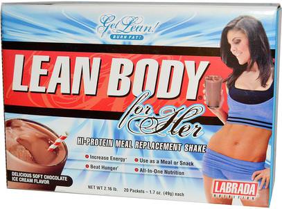 Labrada Nutrition, Lean Body for Her, Chocolate Ice Cream, 20 Packets, 1.7 oz (49 g) Each ,والرياضة، والمنتجات الرياضية النسائية، والهدايا استبدال وجبة