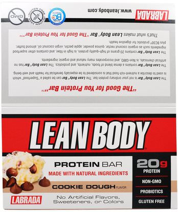 Labrada Nutrition, Lean Body Protein Bar, Cookie Dough Flavor, 12 Bars, 2.54 oz (72 g) Each ,والرياضة، والبروتين أشرطة
