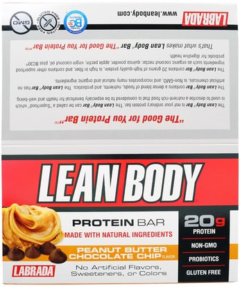 Labrada Nutrition, Lean Body Protein Bar, Peanut Butter Chocolate Chip Flavor, 12 Bars, 2.54 oz (72 g) Each ,والرياضة، والحانات البروتين، والعضلات