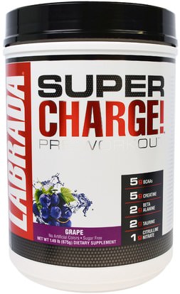 Labrada Nutrition, Super Charge! Pre-Workout, Grape, 1.49 lb (675 g) ,الرياضة، تجريب، العضلات