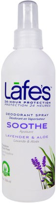 Lafes Natural Body Care, Deodorant Spray, Soothe, Lavender & Aloe, 8 oz (236 ml) ,حمام، الجمال، مزيل العرق رذاذ، مزيل العرق المرأة
