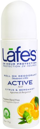 Lafes Natural Body Care, Roll On Deodorant, Active, Ctirus & Bergamot, 2.5 oz (71 g) ,حمام، الجمال، مزيل العرق، لفة-- على مزيل العرق