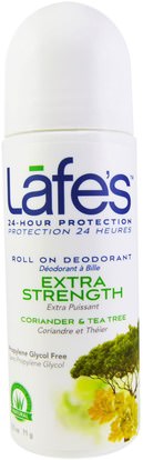 Lafes Natural Body Care, Roll On Deodorant, Extra Stength, Coriander & Tea Tree, 2.5 oz (71 g) ,حمام، الجمال، مزيل العرق، لفة-- على مزيل العرق