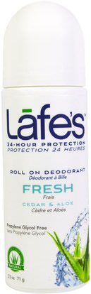 Lafes Natural Body Care, Roll On Deodorant, Fresh, Cedar & Aloe, 2.5 oz (71 g) ,حمام، الجمال، مزيل العرق، لفة-- على مزيل العرق