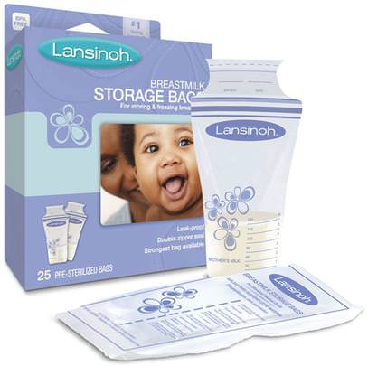 Lansinoh, Breastmilk Storage Bags, 25 Pre-Sterilized Bags ,صحة الأطفال، أغذية الأطفال، تغذية الطفل والتنظيف