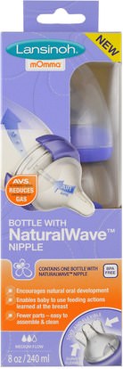 Lansinoh, Natural Wave Nipple Bottle, Medium Flow, 8 oz (240 ml) ,صحة الطفل، تغذية الطفل