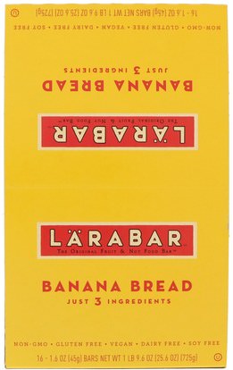 Larabar, Banana Bread, 16 Bars, 1.6 oz (45 g) Each ,لارابار، الطعام، وجبات خفيفة صحية