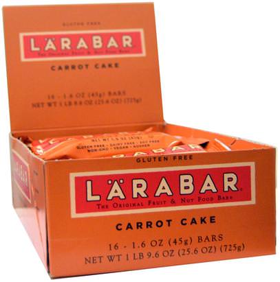 Larabar, Carrot Cake, 16 Bars, 1.6 oz (45 g) Per Bar ,لارابار، الطعام، الوجبات الصحية الصحية، الحانات الغذائية