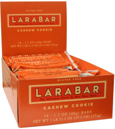 Larabar, Cashew Cookie, 16 Bars, 1.7 oz (48 g) Each ,لارابار، الطعام، وجبات خفيفة صحية