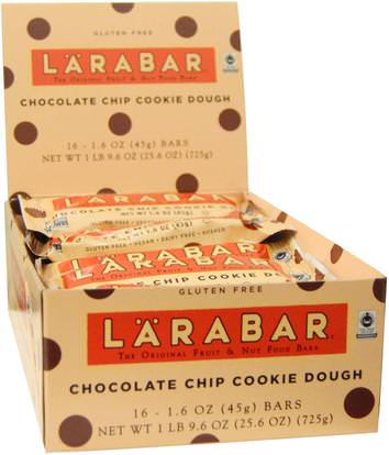 Larabar, Chocolate Chip Cookie Dough, 16 Bars, 1.6 oz (45 g) Each ,لارابار، الطعام، الوجبات الصحية الصحية، الحانات الغذائية