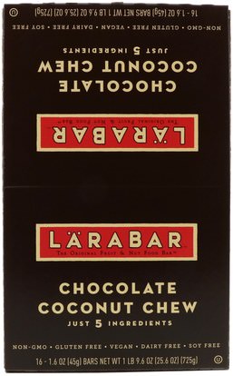 Larabar, Chocolate Coconut Chew, 16 Bars, 1.6 oz (45 g) Each ,لارابار، الطعام، وجبات خفيفة صحية