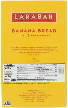 لارابار، الطعام، وجبات خفيفة صحية Larabar, Banana Bread, 16 Bars, 1.6 oz (45 g) Each