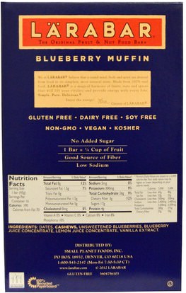لارابار، الطعام، وجبات خفيفة صحية Larabar, Blueberry Muffin, 16 Bars, 1.6 oz (45 g) Each