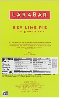 لارابار، الطعام، وجبات خفيفة صحية Larabar, Key Lime Pie, 16 Bars, 1.6 oz (45 g) Each