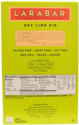 لارابار، الطعام، وجبات خفيفة صحية Larabar, Key Lime Pie, 16 Bars, 1.8 oz (51 g) Each