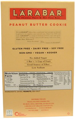 لارابار، الطعام، وجبات خفيفة صحية Larabar, Peanut Butter Cookie, 16 Bars, 1.7 oz (48 g) Each