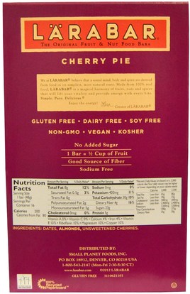 لارابار، الطعام، الوجبات الصحية الصحية، الحانات الغذائية Larabar, Cherry Pie, 16 Bars, 1.7 oz (48 g) Each