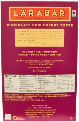 لارابار، الطعام، الوجبات الصحية الصحية، الحانات الغذائية Larabar, Chocolate Chip Cherry Torte, 16 Bars, 1.6 oz (45 g) Each