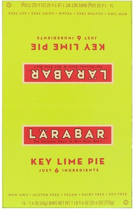 Larabar, Key Lime Pie, 16 Bars, 1.6 oz (45 g) Each ,لارابار، الطعام، وجبات خفيفة صحية