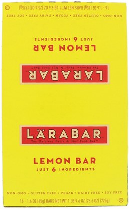 Larabar, Lemon Bar, 16 Bars, 1.6 oz (45 g) Each ,لارابار، الطعام، وجبات خفيفة صحية
