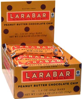 Larabar, Peanut Butter Chocolate Chip, 16 Bars, 1.6 oz (45 g) Per Bar ,لارابار، الطعام، الوجبات الصحية الصحية، الحانات الغذائية