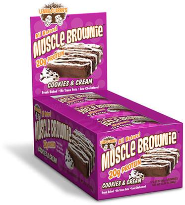 Lenny & Larrys, Muscle Brownie, Cookies & Cream, 12 Brownies, 2.82 oz (80 g) Each ,والرياضة، والبروتين أشرطة