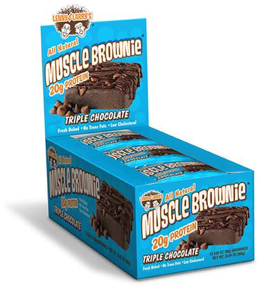 Lenny & Larrys, Muscle Brownie, Triple Chocolate, 12 Brownies, 2.29 oz (65 g) Each ,والرياضة، والبروتين أشرطة
