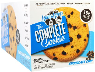 Lenny & Larrys, The Complete Cookie, Chocolate Chip, 12 Cookies, 4 oz (113 g) Each ,والرياضة، والبروتين أشرطة