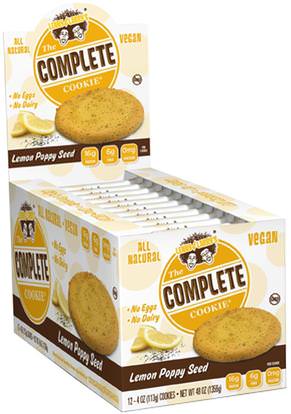 Lenny & Larrys, The Complete Cookie, Lemon Poppy Seed, 12 Cookies, 4 oz (113 g) Each ,والرياضة، والبروتين أشرطة