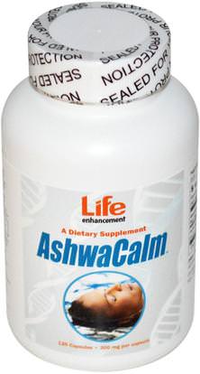 Life Enhancement, AshwaCalm, 300 mg, 120 Capsules ,الأعشاب، أشواغاندا ويثانيا، سومنيفيرا، أشواغاندا، الصحة، أنتي، إجهاد