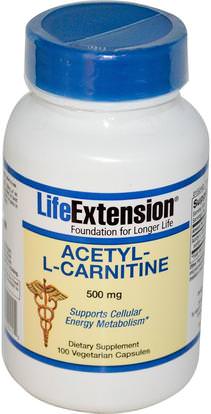 Life Extension, Acetyl-L-Carnitine, 500 mg, 100 Veggie Caps ,المكملات الغذائية، والأحماض الأمينية، ل كارنيتين، أسيتيل ل كارنيتين