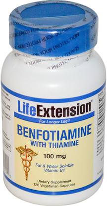 Life Extension, Benfotiamine, with Thiamine, 100 mg, 120 Veggie Caps ,والصحة، والسكر في الدم، والمكملات الغذائية، بنفوتيامين